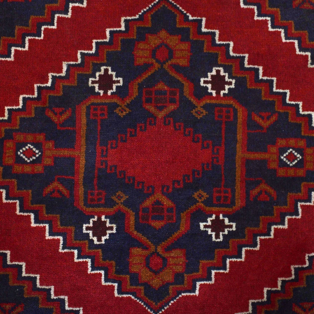 Deep Red Afghan Baluchi Rug 7' 1" x 10' 4" Hand-Knotted | No. AL27598