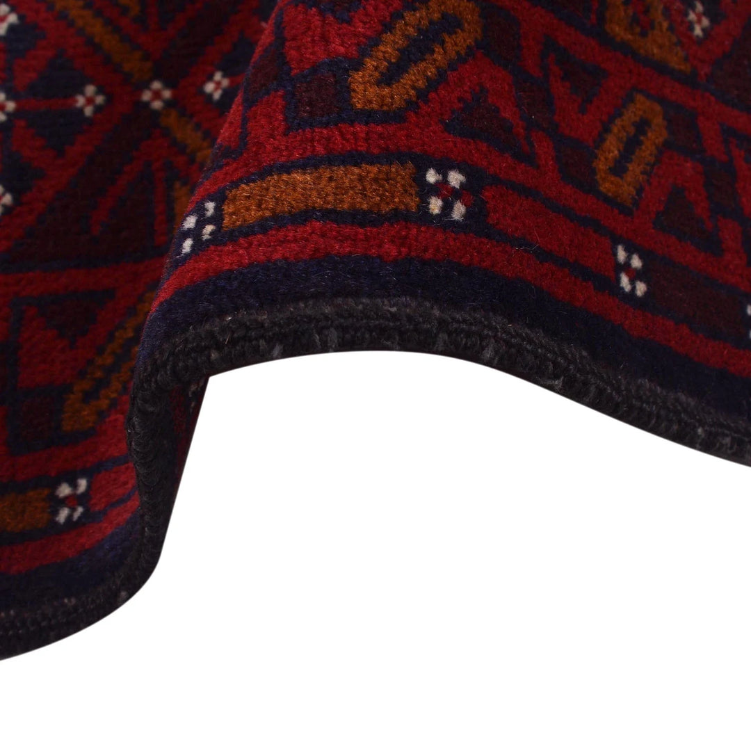 Deep Red Afghan Baluchi Rug 7' 1" x 10' 4" Hand-Knotted | No. AL27598