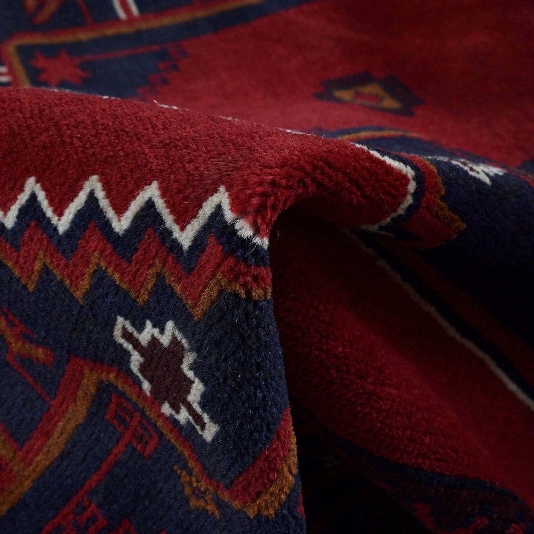 Deep Red Afghan Baluchi Rug 7' 1" x 10' 4" Hand-Knotted | No. AL27598