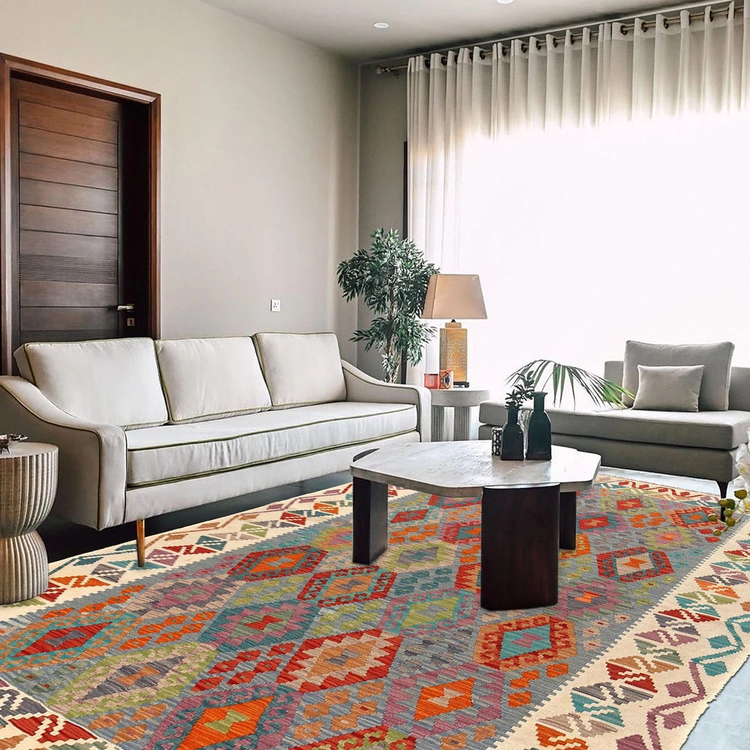 Afghan Kilim Rug 5' 9" x 7' 10" Flat-Weave | No. AL27600