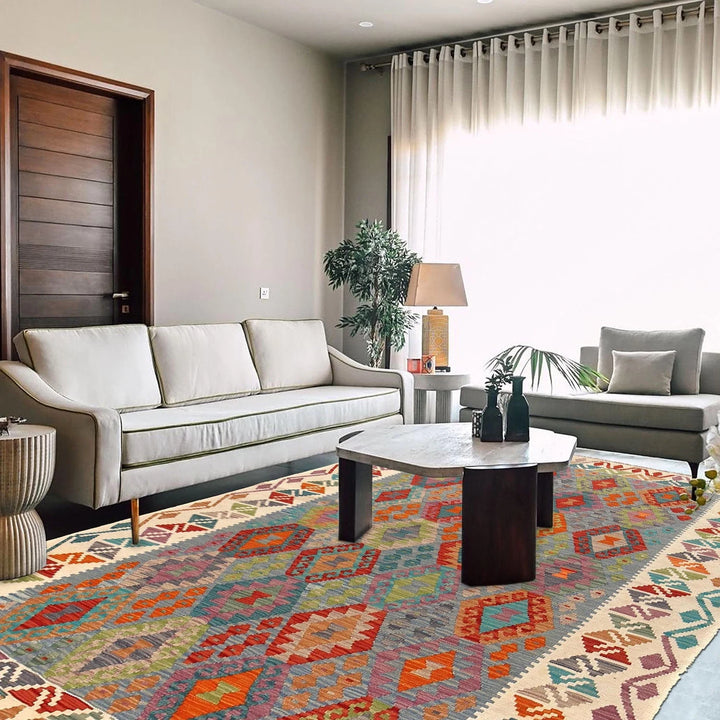 Afghan Kilim Rug 5' 9" x 7' 10" Flat-Weave | No. AL27600