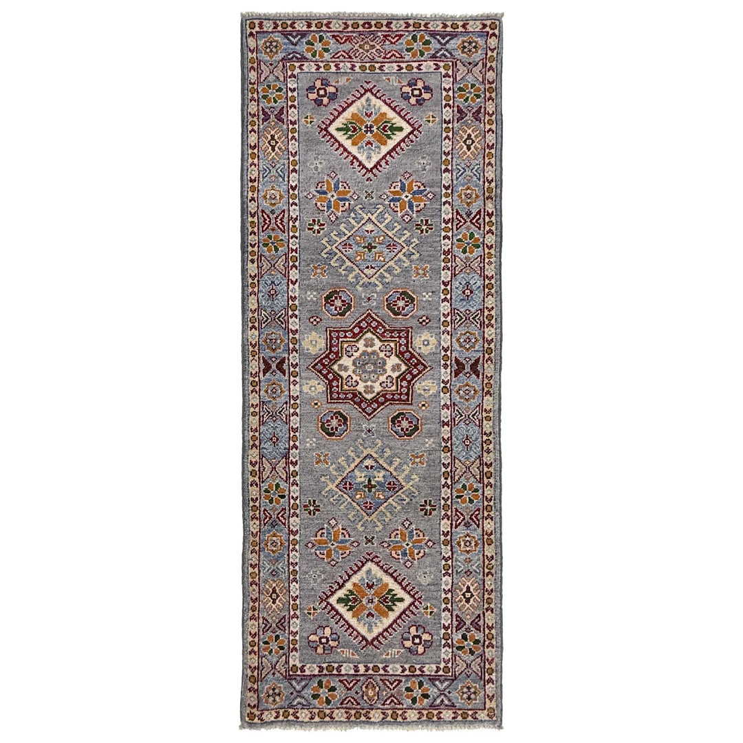Gray Afghan Kazak Rug 1' 10" x 5' 9" Hand-Knotted | No. AL27657