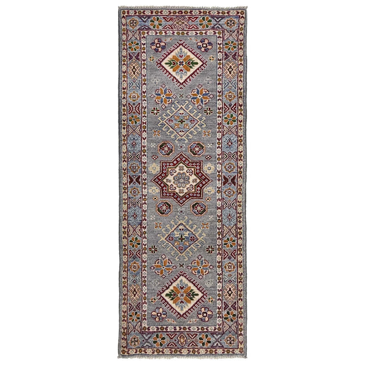 Gray Afghan Kazak Rug 1' 10" x 5' 9" Hand-Knotted | No. AL27657