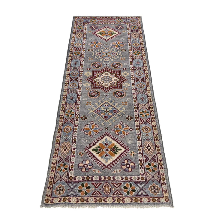 Gray Afghan Kazak Rug 1' 10" x 5' 9" Hand-Knotted | No. AL27657