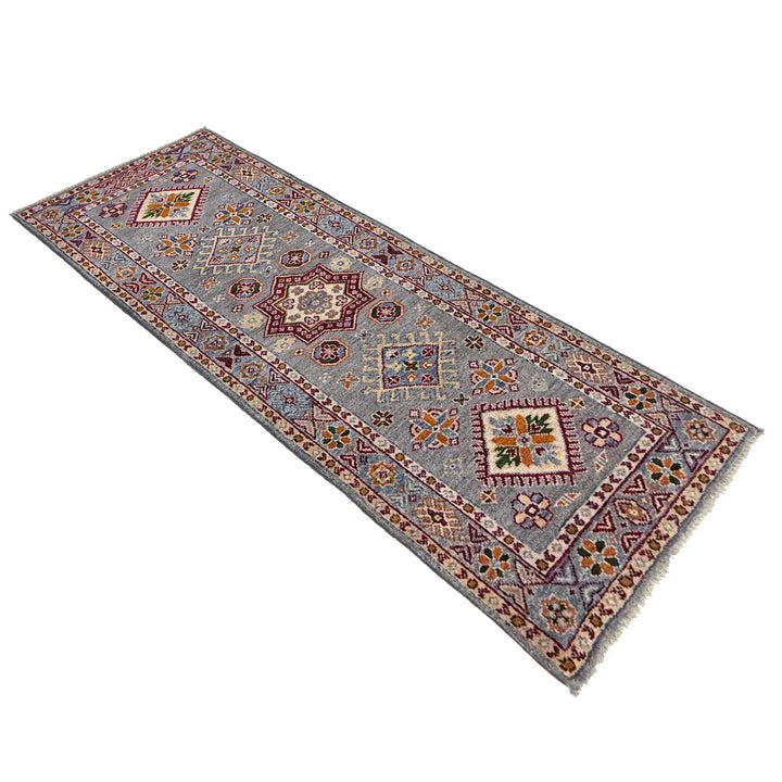 Gray Afghan Kazak Rug 1' 10" x 5' 9" Hand-Knotted | No. AL27657