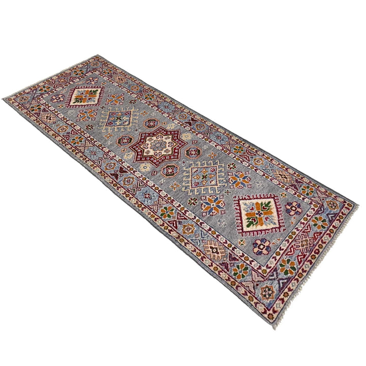 Gray Afghan Kazak Rug 1' 10" x 5' 9" Hand-Knotted | No. AL27657