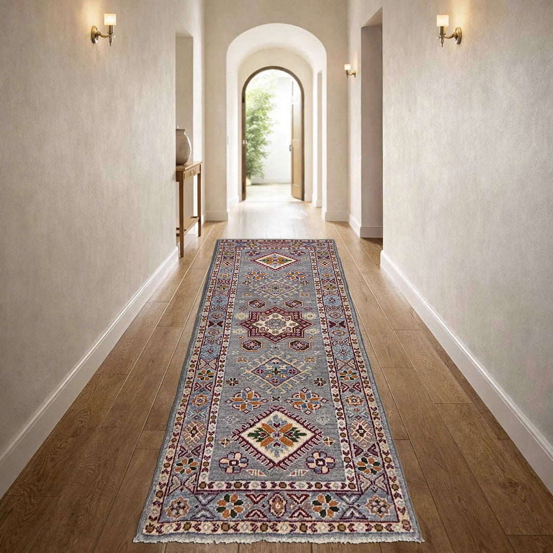 Gray Afghan Kazak Rug 1' 10" x 5' 9" Hand-Knotted | No. AL27657