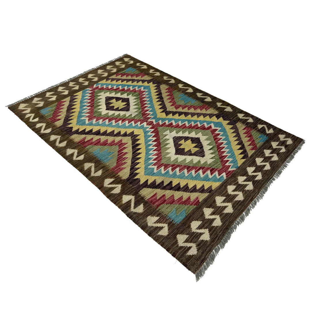 Afghan Vegetable Kilim Rug 3' 3" x 5' 1" Flat-Weave | No. AL276639