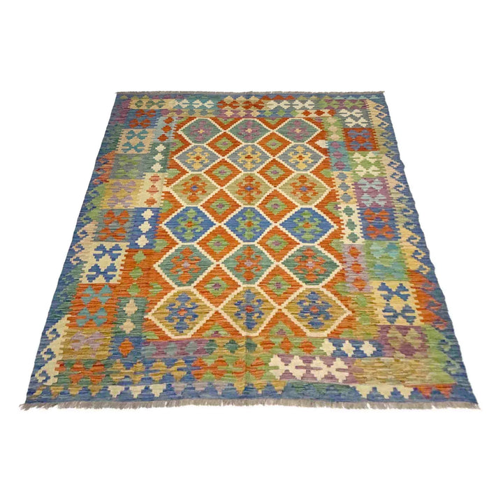 Afghan Vegetable Kilim Rug 6' 0" x 7' 6" Flat-Weave | No. AL276815