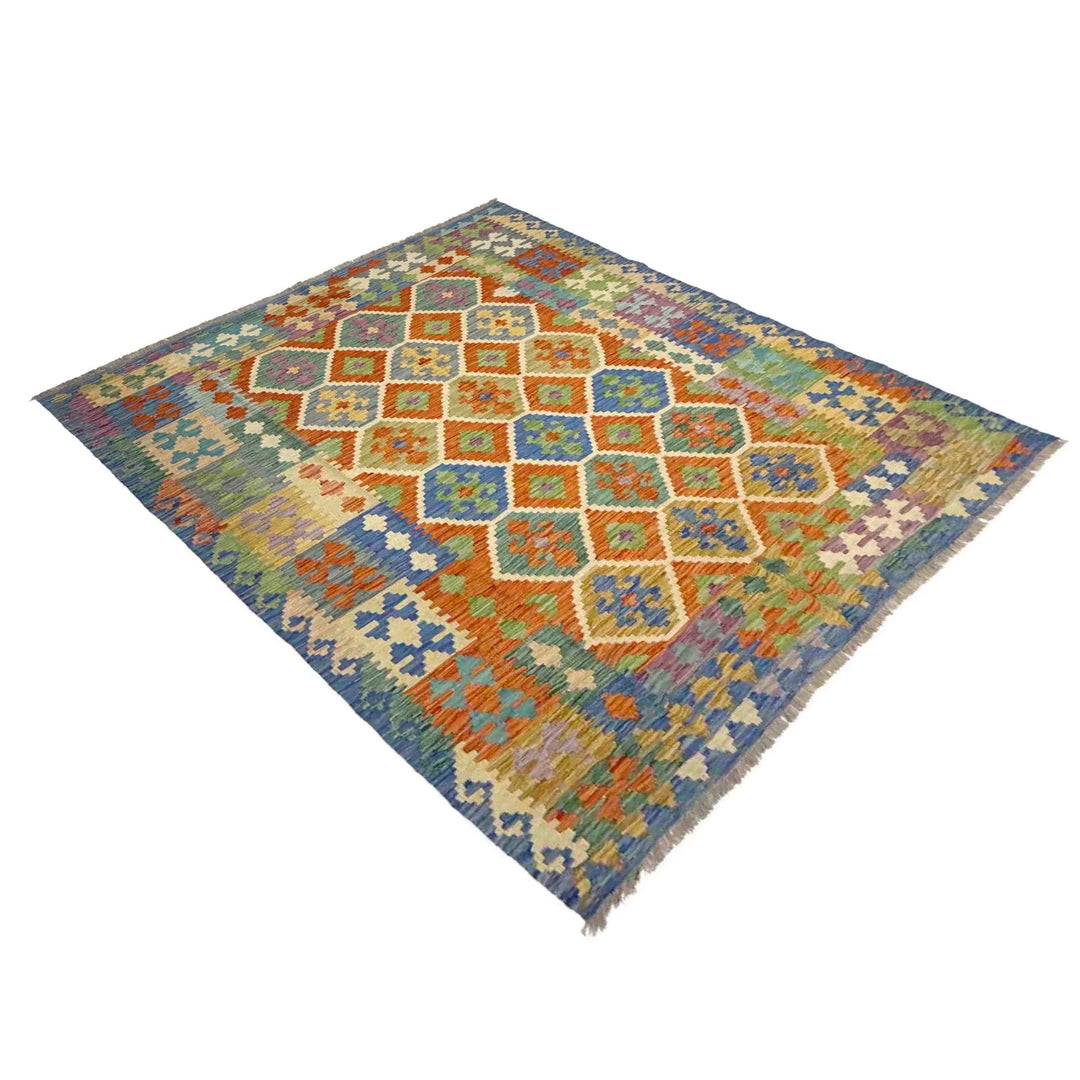 Afghan Vegetable Kilim Rug 6' 0" x 7' 6" Flat-Weave | No. AL276815