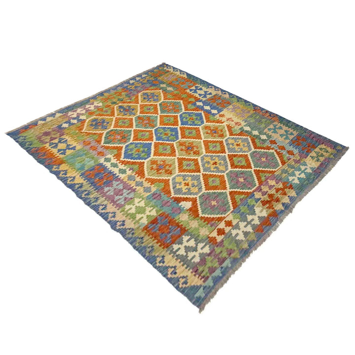Afghan Vegetable Kilim Rug 6' 0" x 7' 6" Flat-Weave | No. AL276815