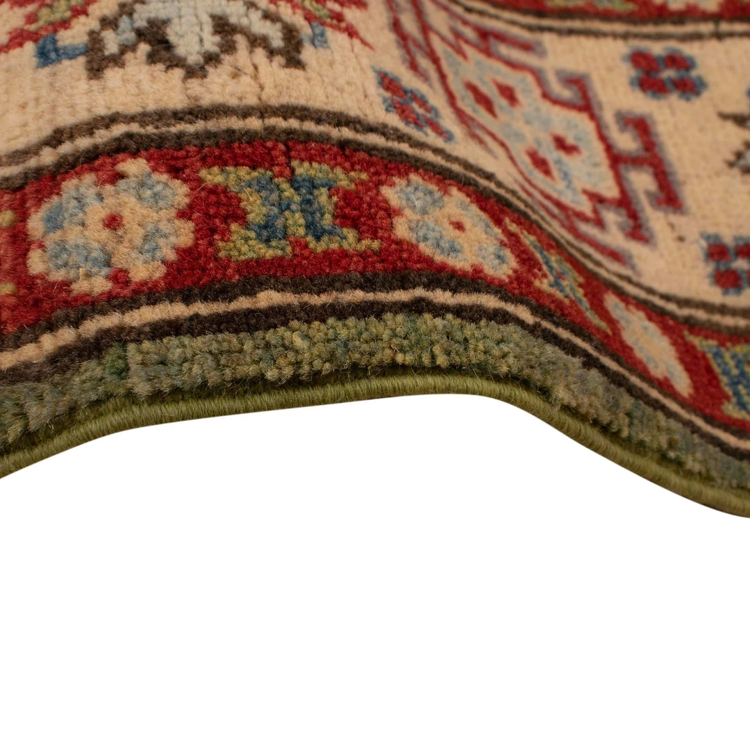 Green Afghan Kazak Rug 4' 11" x 6' 7" Hand-Knotted | No. AL27754