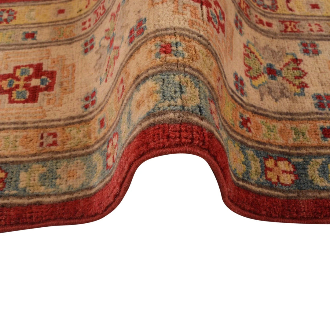 Red Afghan Kazak Rug 4' 11" x 6' 10" Hand-Knotted | No. AL27766