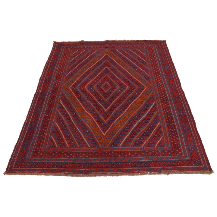 Red Afghan Mashwani Rug 5' 0" x 6' 3" Hand-Knotted | No. AL27795