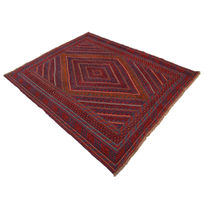 Red Afghan Mashwani Rug 5' 0" x 6' 3" Hand-Knotted | No. AL27795