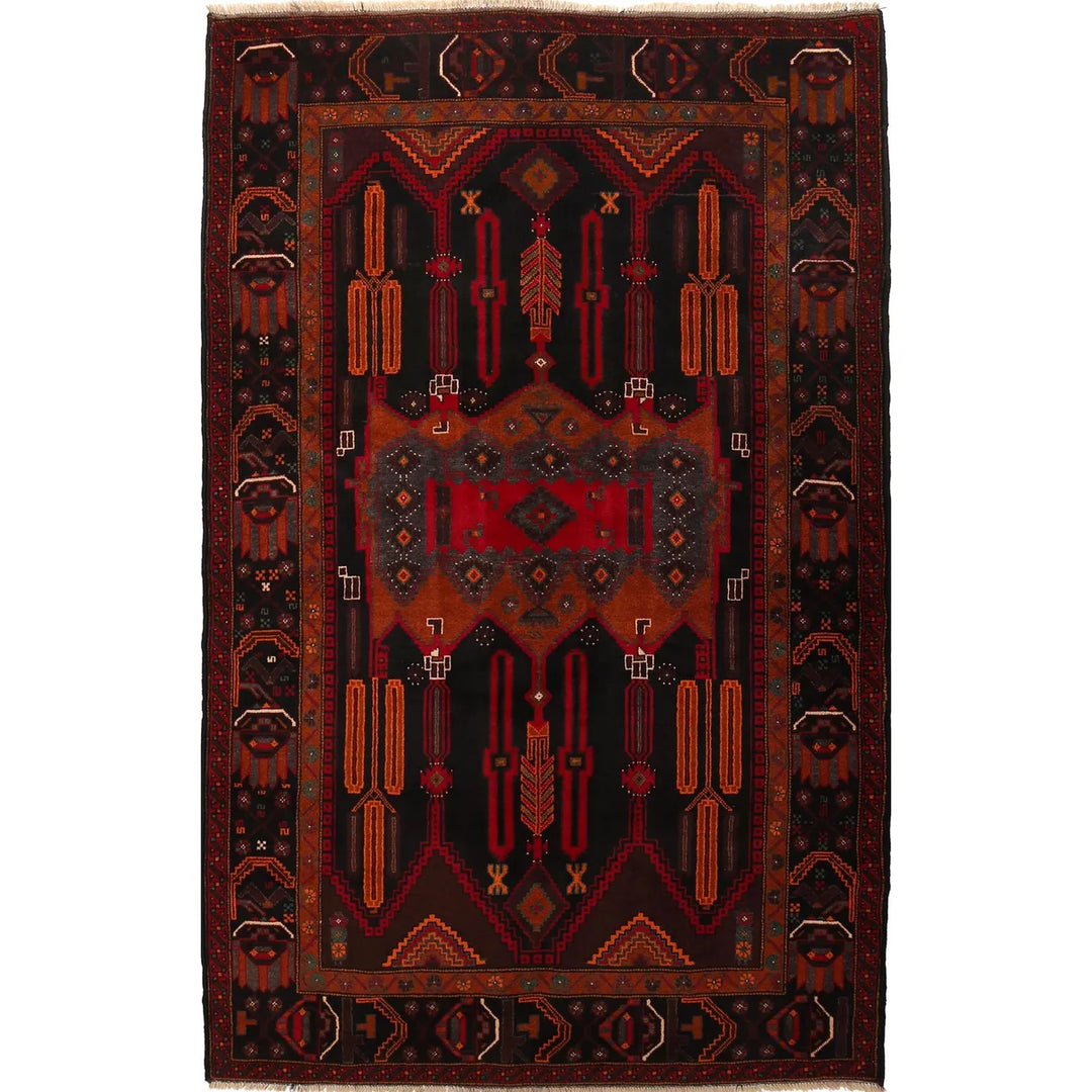 Afghan Baluchi Rug 4' 3" x 7' 1" Hand-Knotted | No. AL27896