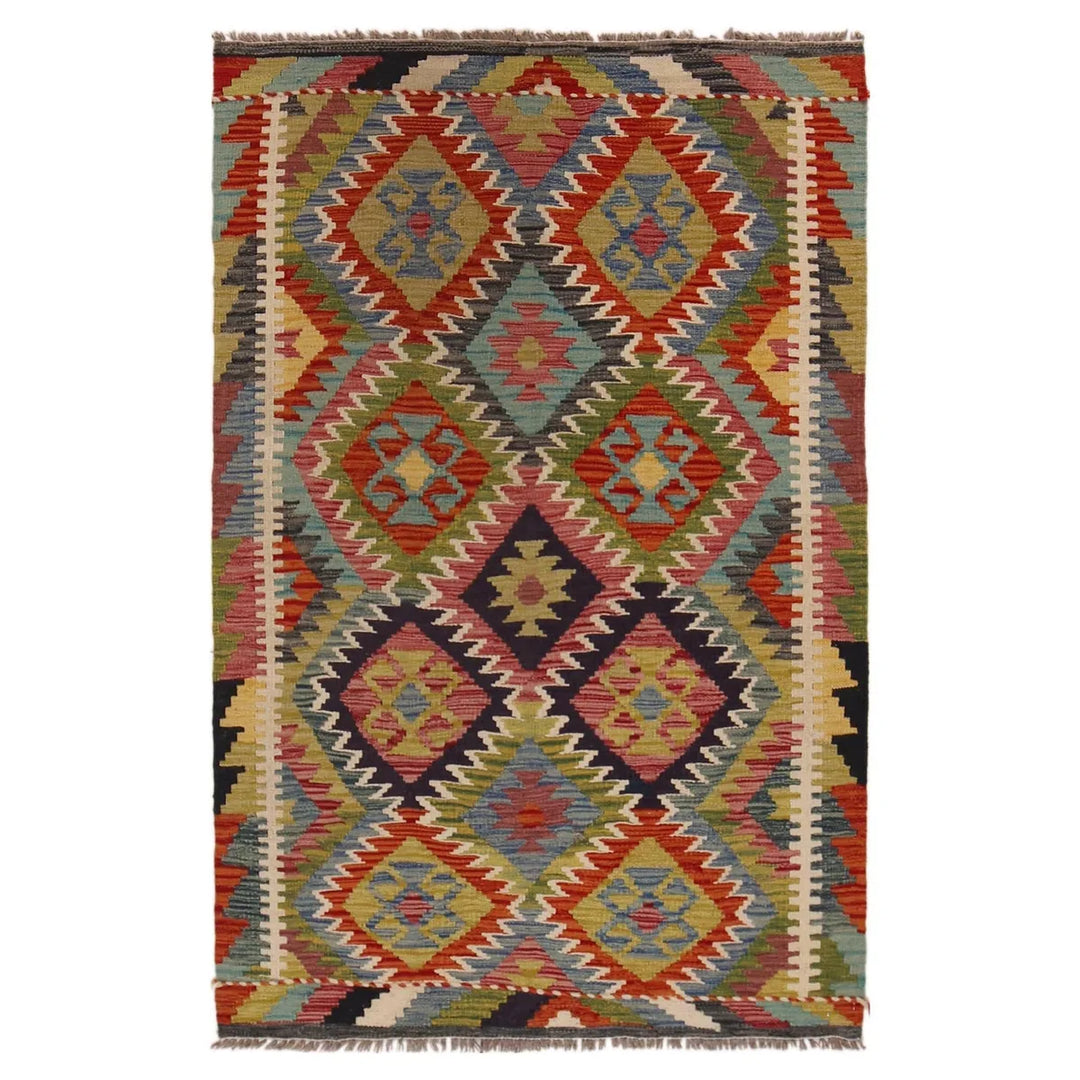 Afghan Vegetable Kilim Rug 3' 4" x 5' 0" Flat-Weave | No. AL27906