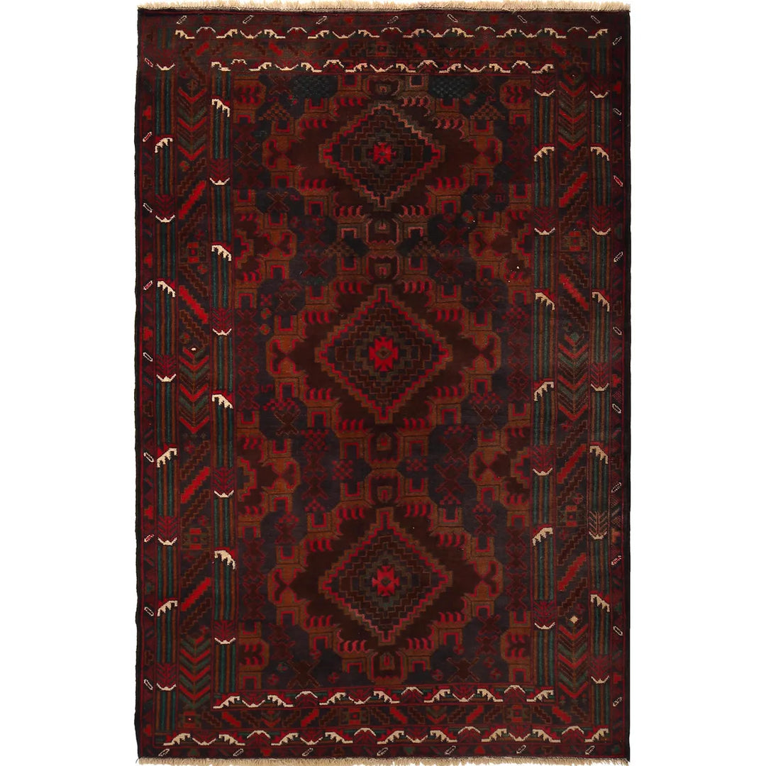 Afghan Baluchi Rug 4' 0" x 6' 4" Hand-Knotted | No. AL27945