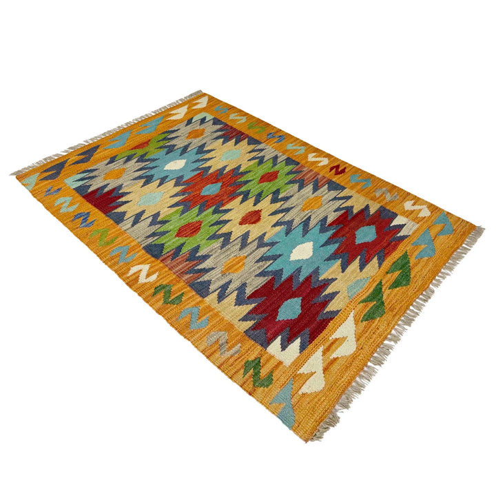 Afghan Vegetable Kilim Rug 2' 7" x 4' 0" Flat-Weave | No. AL279540