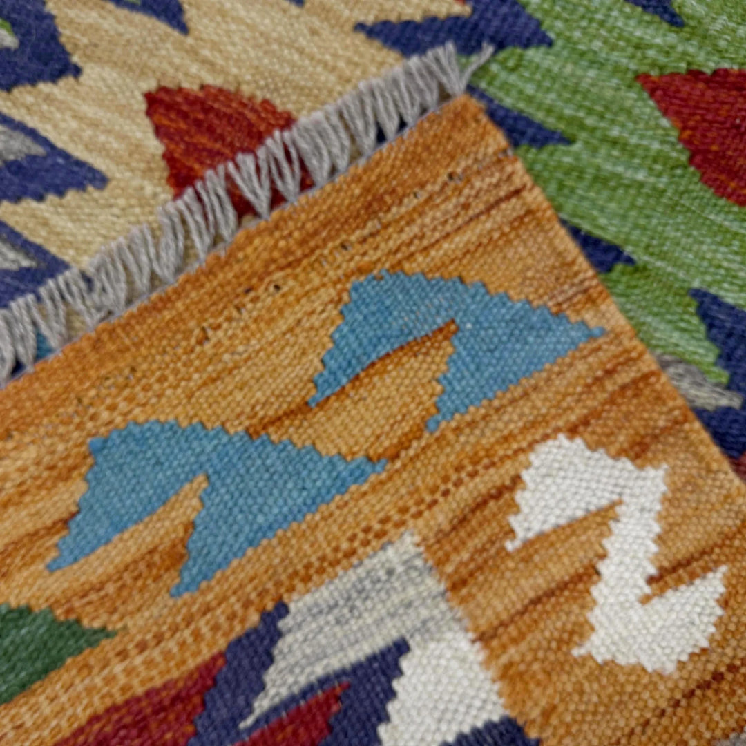 Afghan Vegetable Kilim Rug 2' 7" x 4' 0" Flat-Weave | No. AL279540