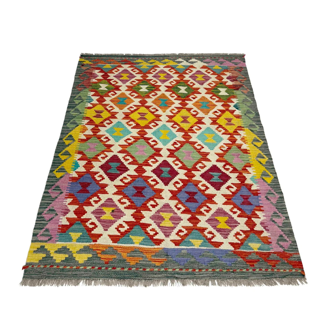 Afghan Vegetable Kilim Rug 3' 3" x 4' 10" Flat-Weave | No. AL280221