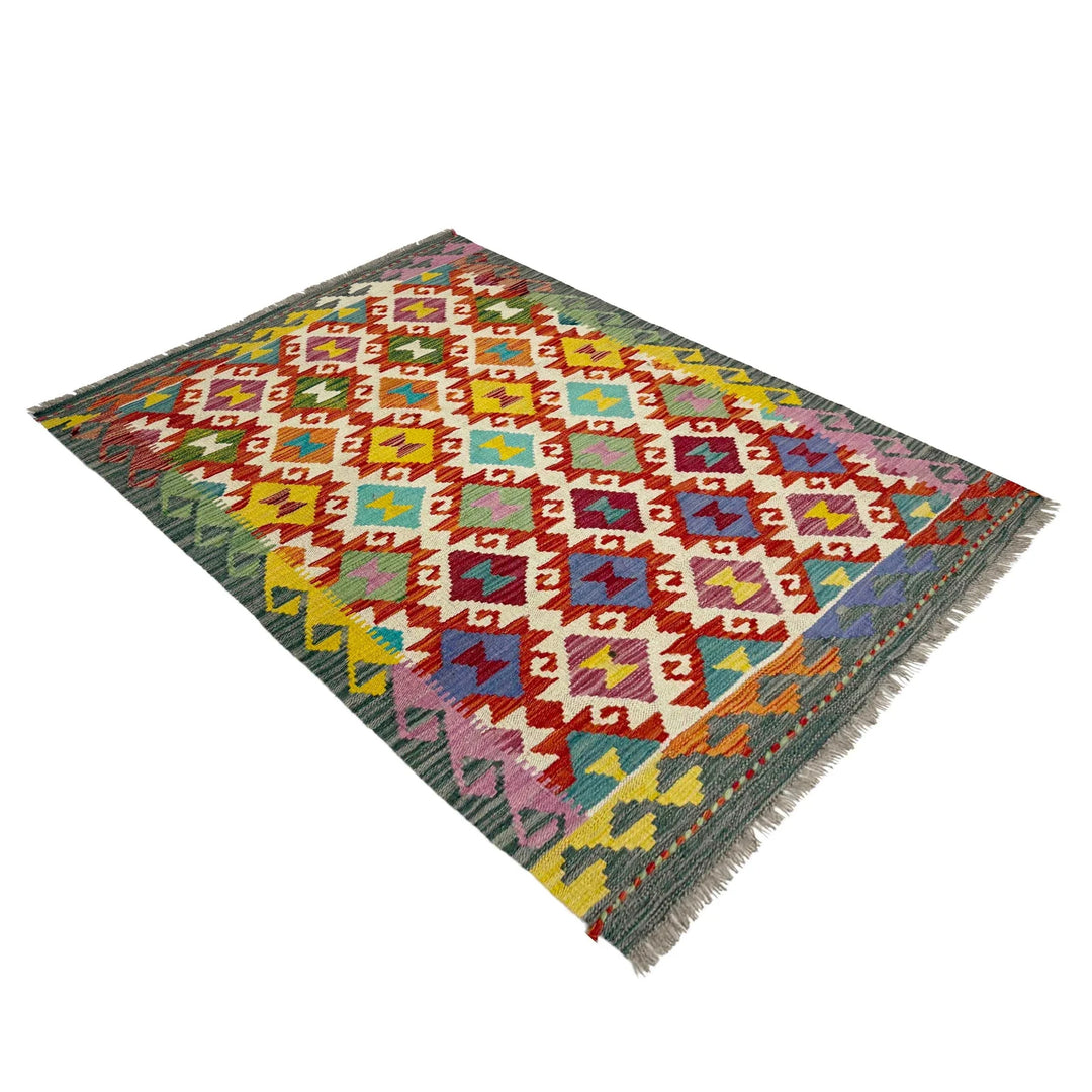 Afghan Vegetable Kilim Rug 3' 3" x 4' 10" Flat-Weave | No. AL280221