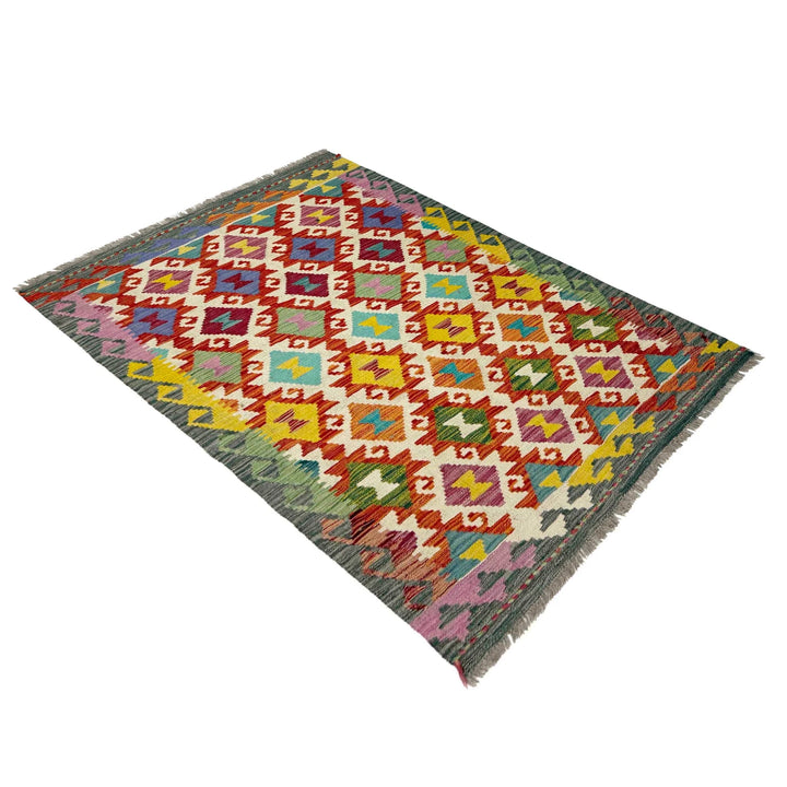 Afghan Vegetable Kilim Rug 3' 3" x 4' 10" Flat-Weave | No. AL280221