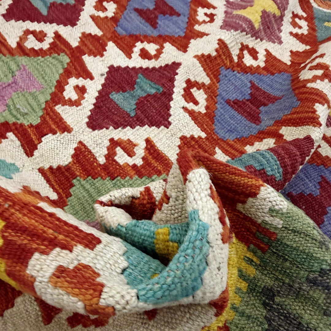 Afghan Vegetable Kilim Rug 3' 3" x 4' 10" Flat-Weave | No. AL280221