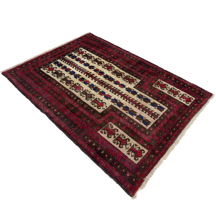Afghan Prayer Rug 3' 2" x 4' 6" Hand-Knotted | No. AL28072