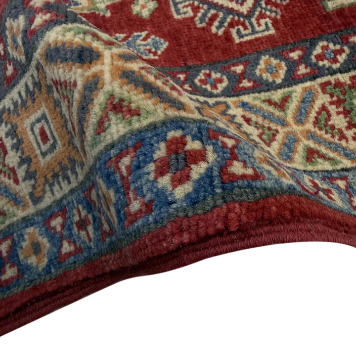 Red Afghan Kazak Rug 2' 7" x 3' 11" Hand-Knotted | No. AL28079