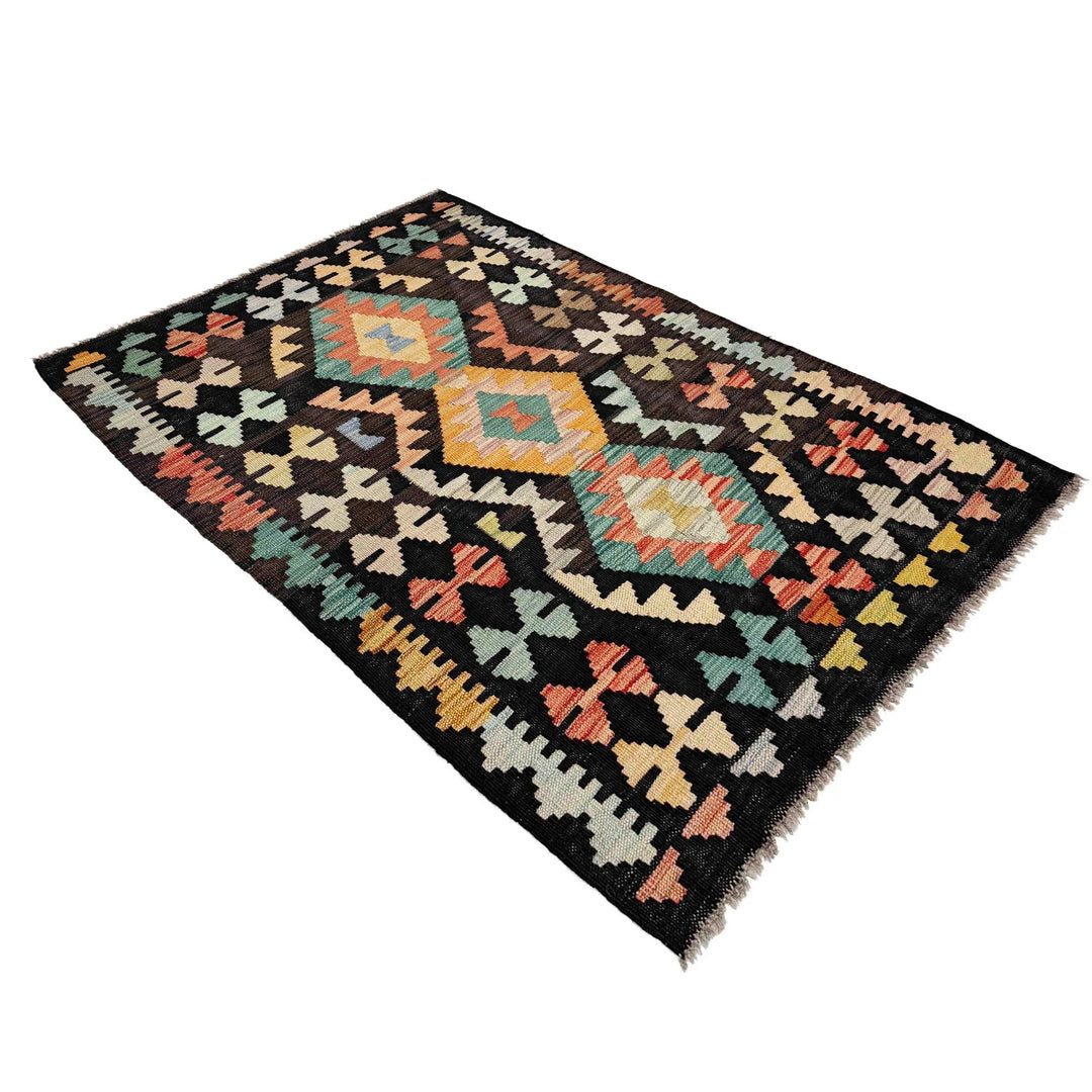 Afghan Vegetable Kilim Rug 2' 8" x 4' 2" Flat-Weave | No. AL281434