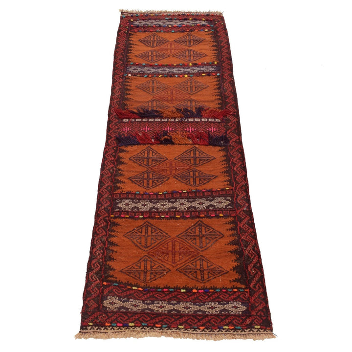 Brown Afghan Sufra Kilem Runner 2' 0" x 6' 6" Flat-Weave | No. AL28169