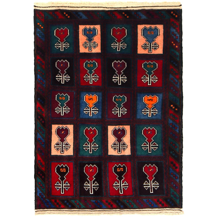 Afghan Baluchi Rug 3' 2" x 4' 5" Hand-Knotted | No. AL28210