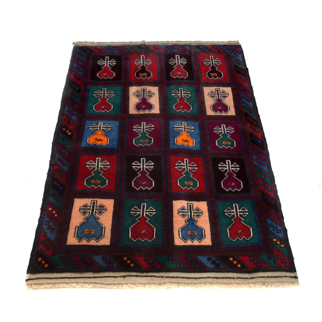 Afghan Baluchi Rug 3' 2" x 4' 5" Hand-Knotted | No. AL28210