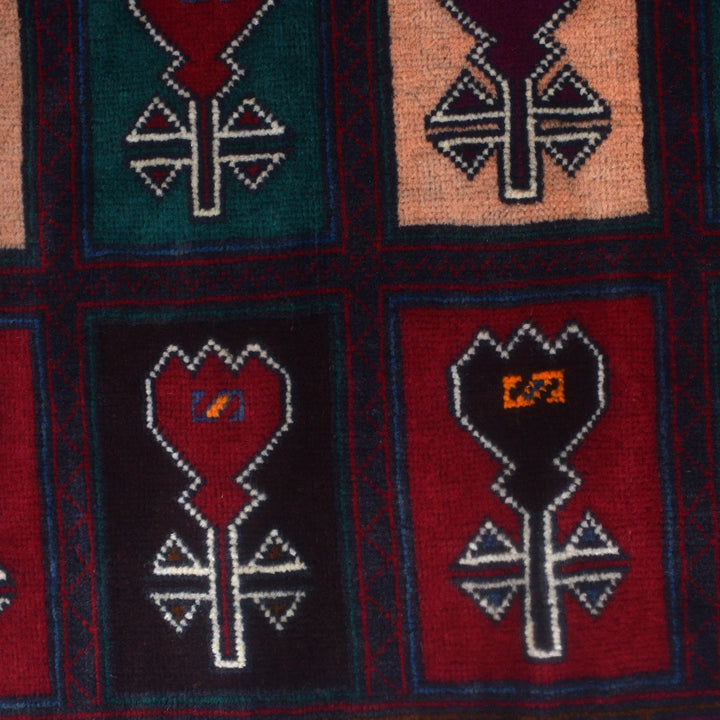 Afghan Baluchi Rug 3' 2" x 4' 5" Hand-Knotted | No. AL28210