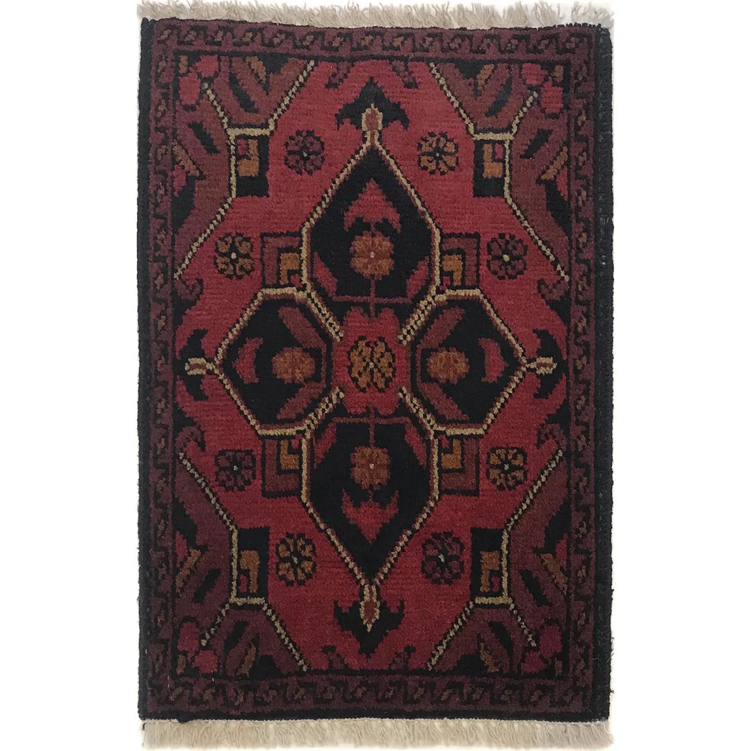 Red Afghan Doormat Rug 1' 4" x 1' 11" Hand-Knotted | No. AL28242