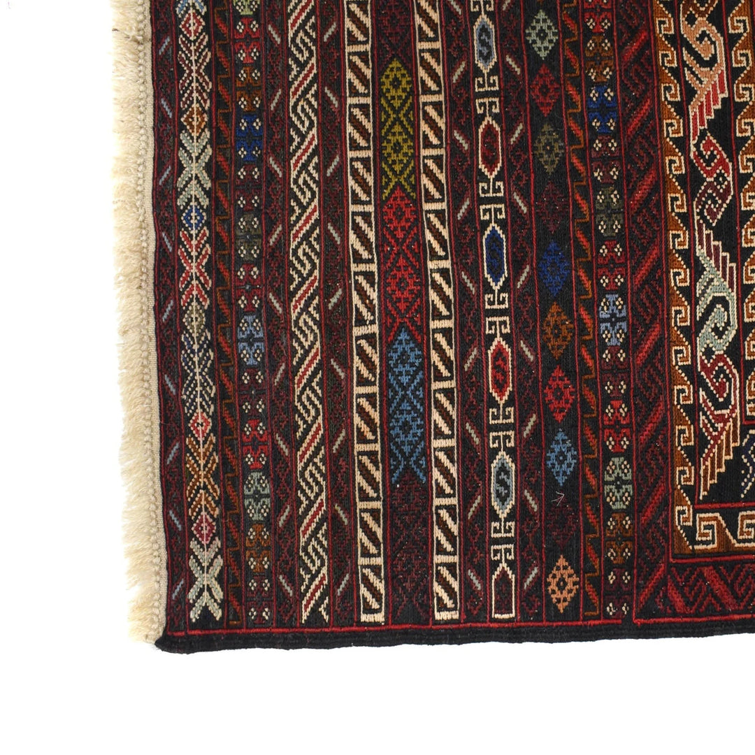 Black Afghan Maliki Kilim Rug 4' 0" x 6' 4" Flat-Weave | No. AL28249