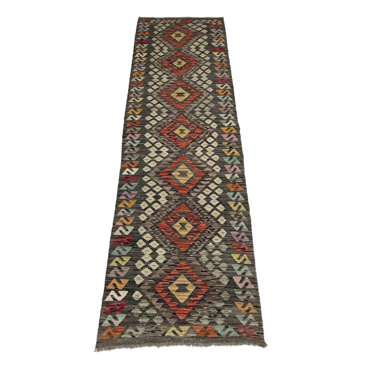 Multicolor Afghan Vegetable Kilim Rug 2'7" x 9'9" Flat-Weave | No. AL282720
