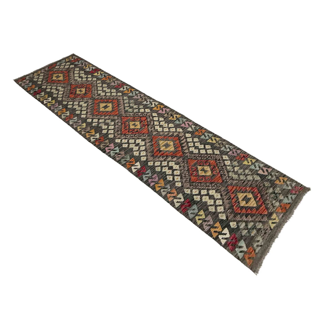 Multicolor Afghan Vegetable Kilim Rug 2'7" x 9'9" Flat-Weave | No. AL282720