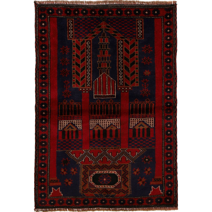 Afghan Prayer Rug 3' 1" x 4' 6" Hand-Knotted | No. AL28286