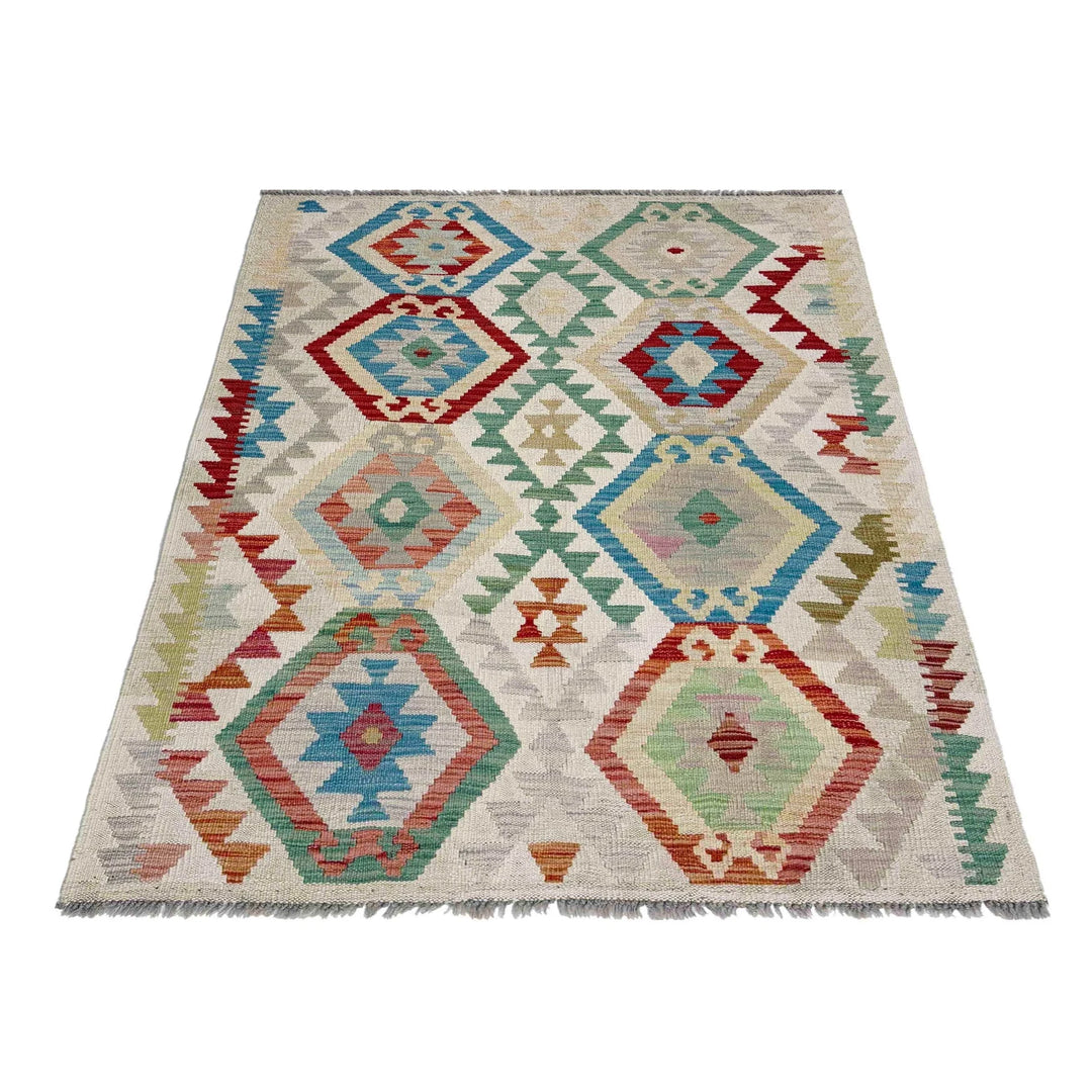 Afghan Vegetable Kilim Rug 3' 5" x 5' 1" Flat-Weave | No. AL283083