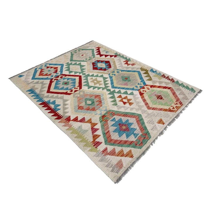 Afghan Vegetable Kilim Rug 3' 5" x 5' 1" Flat-Weave | No. AL283083