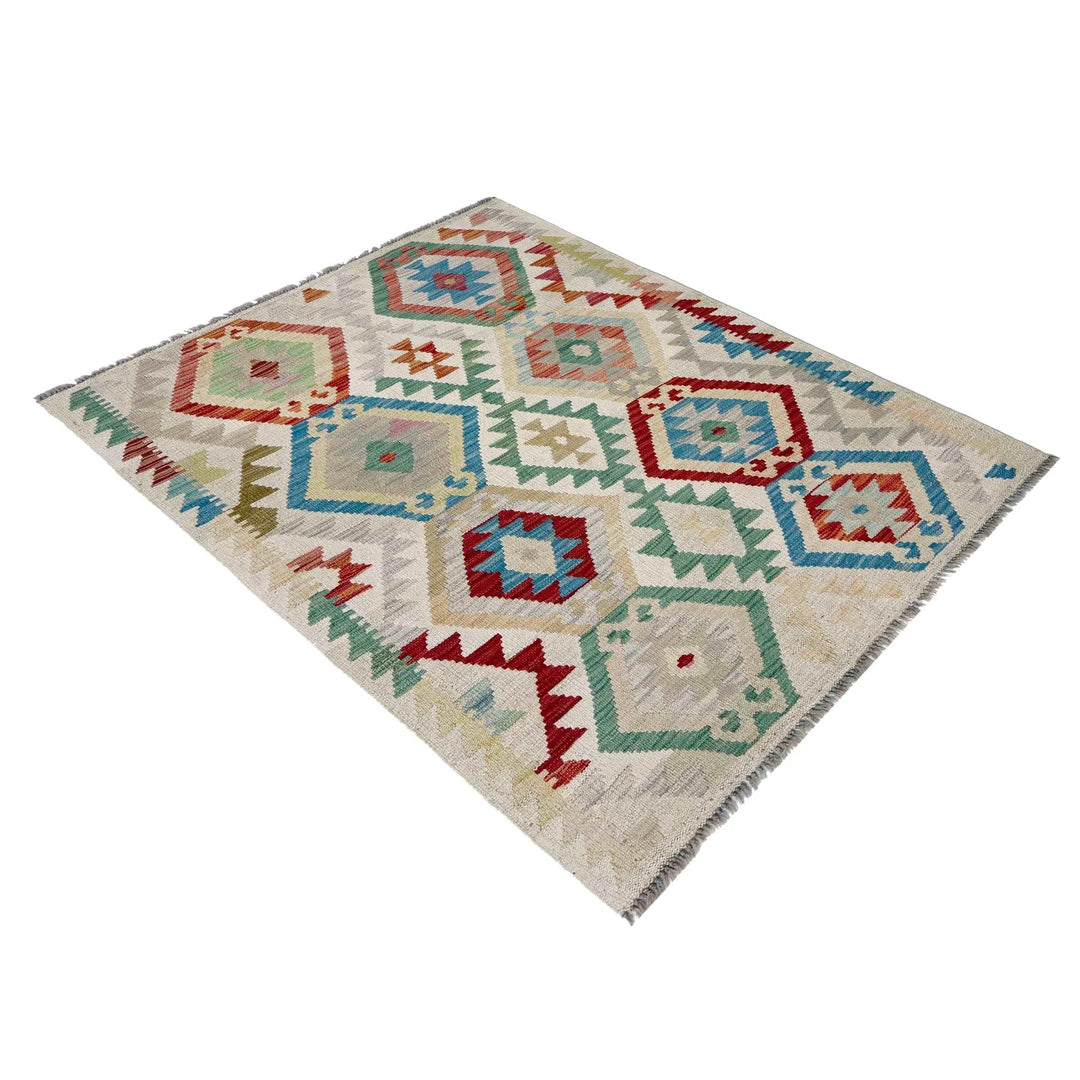 Afghan Vegetable Kilim Rug 3' 5" x 5' 1" Flat-Weave | No. AL283083