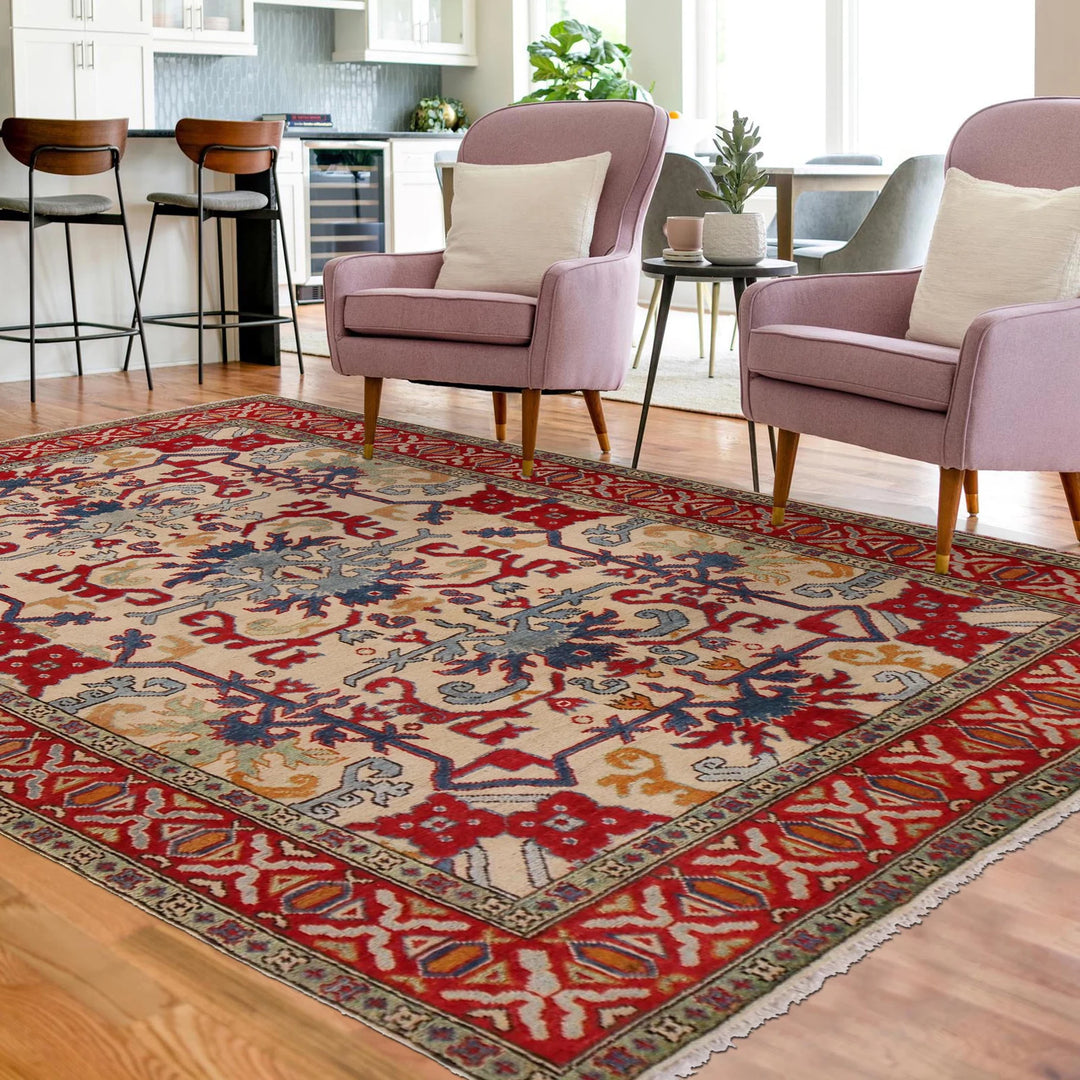 Beige Afghan Mamluk Rug 5' 2" x 6' 8" Hand-Knotted | No. AL28331