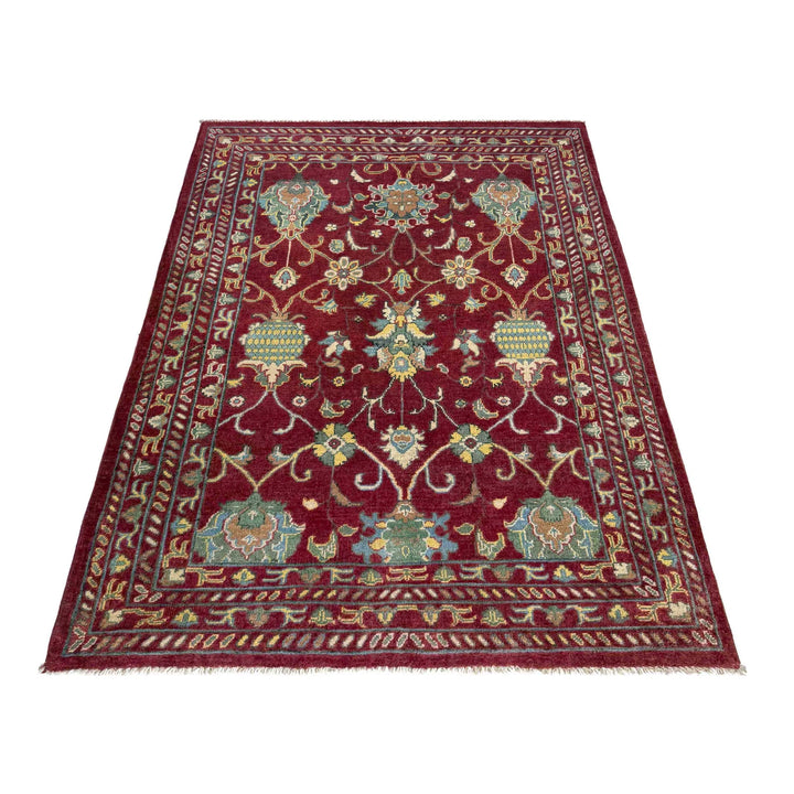 Red Afghan Sultani Rug 4' 1" x 6' 2" Hand-Knotted | No. AL28356