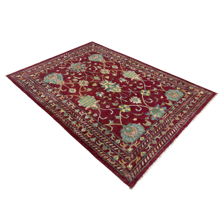 Red Afghan Sultani Rug 4' 1" x 6' 2" Hand-Knotted | No. AL28356
