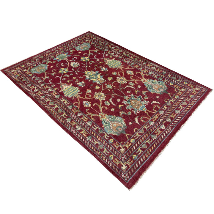 Red Afghan Sultani Rug 4' 1" x 6' 2" Hand-Knotted | No. AL28356