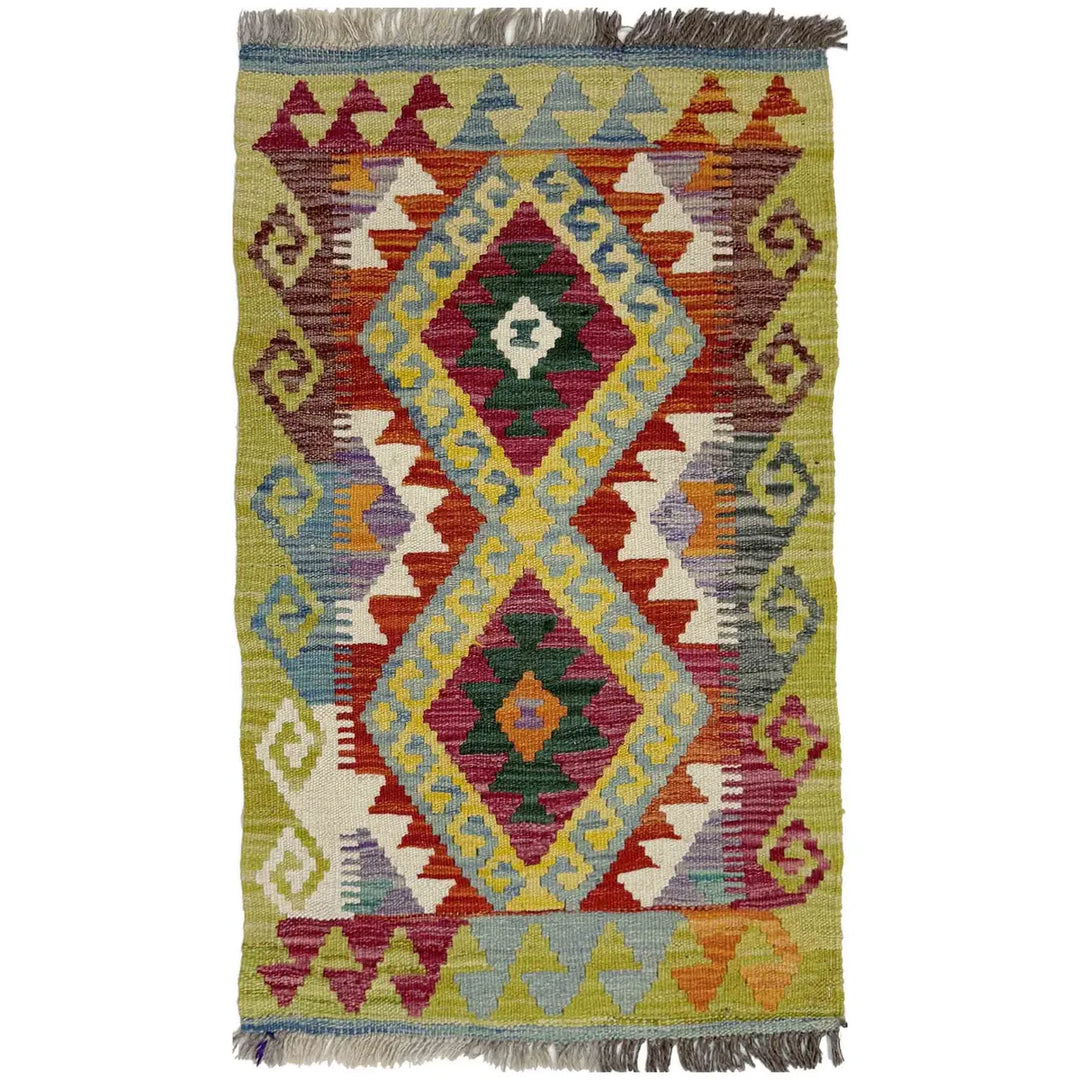 Afghan Vegetable Kilim Rug 1'11" x 3'1" Flat-Weave | No. AL283613