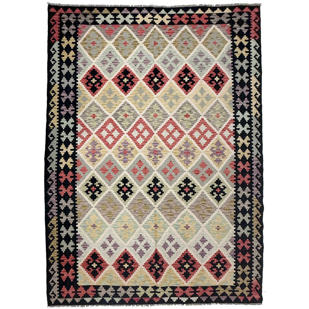 Afghan Vegetable Kilim Rug 6' 8" x 9' 11" Flat-Weave | No. AL284011