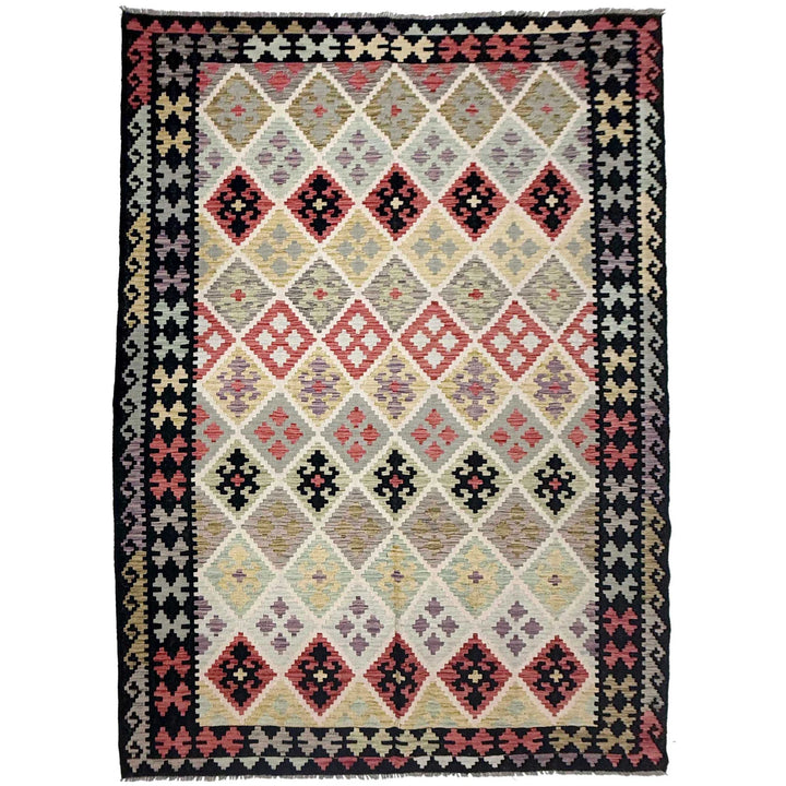 Afghan Vegetable Kilim Rug 6' 8" x 9' 11" Flat-Weave | No. AL284011